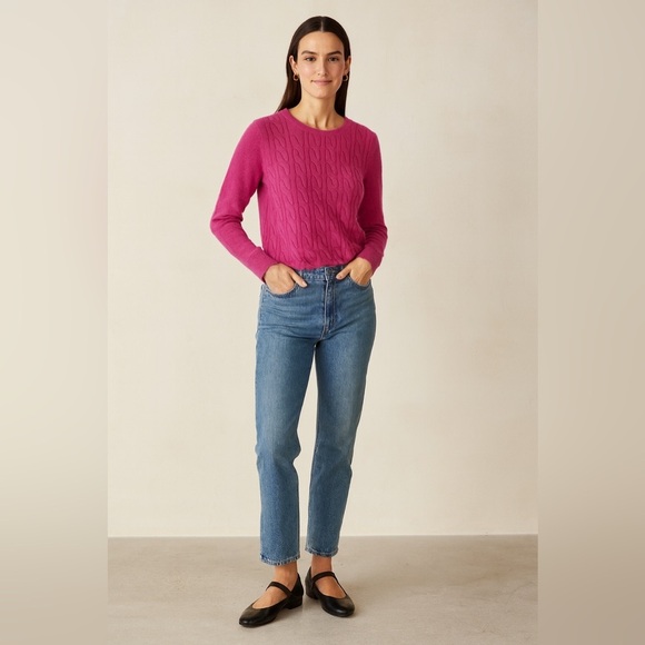 Talbots 100% Cashmere Sweater Size L Pink Cable Knit Old Money Casual Staple - Picture 2 of 9